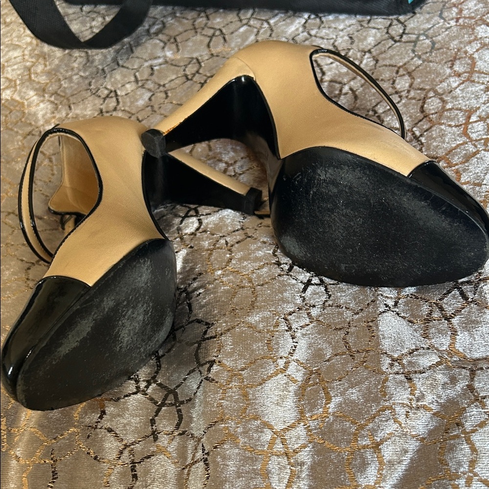 CHANEL Beige and Black Cap-Toe Mary Jane Heels - Picture 6 of 9